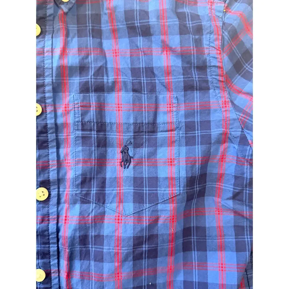 Ralph Lauren Boys M 10-12 Blue Red Plaid Button Down Shirt Pony Logo